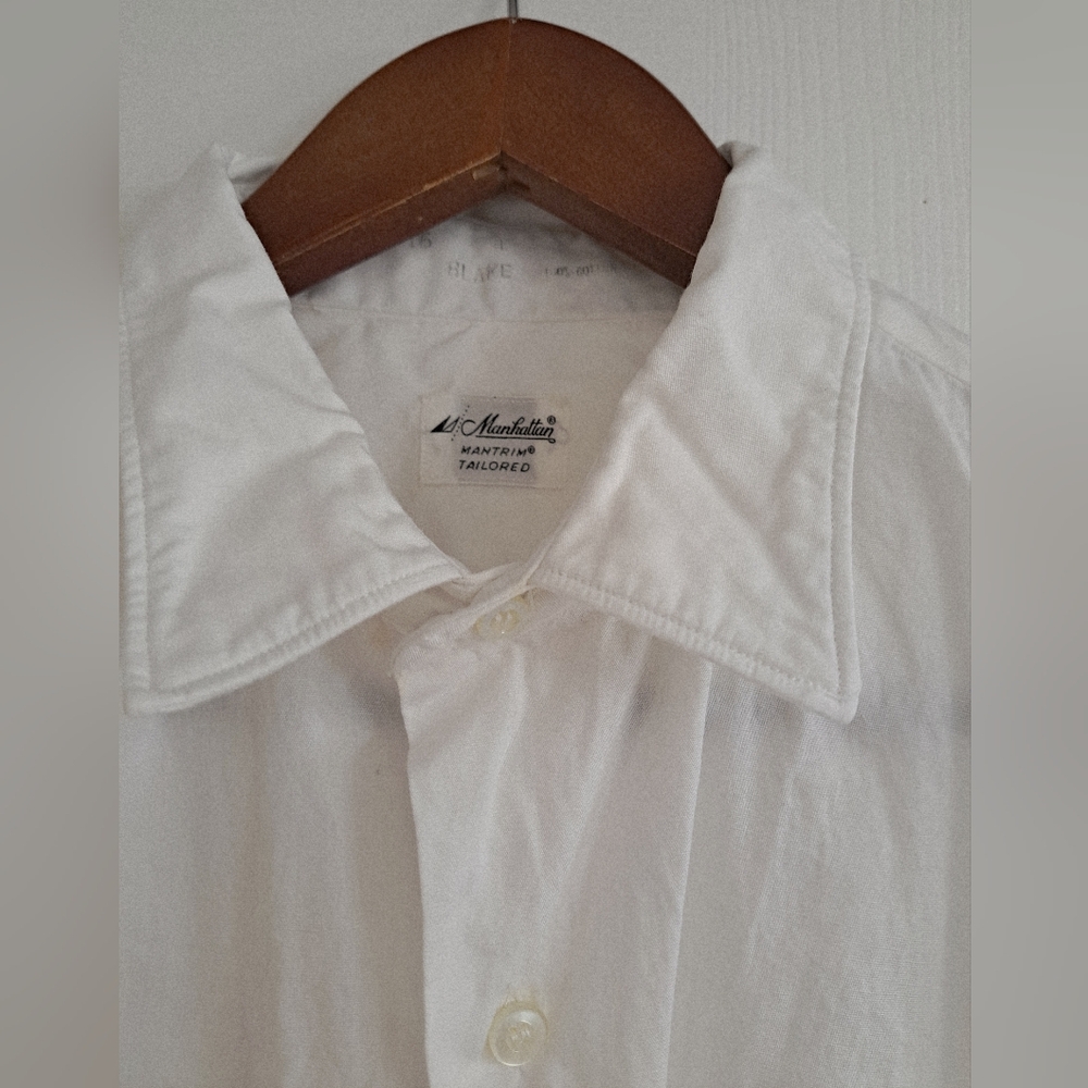 New Vintage 1970s Manhattan White Cotton Tailored Men's Dress Shirt